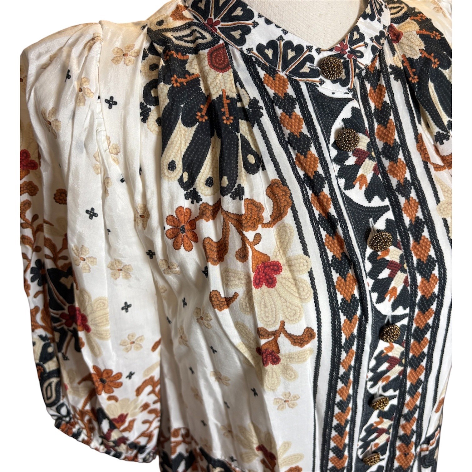 Farm Rio Flower Fan Tapestry Print Puff Sleeve Mini Dress Small NO BELT