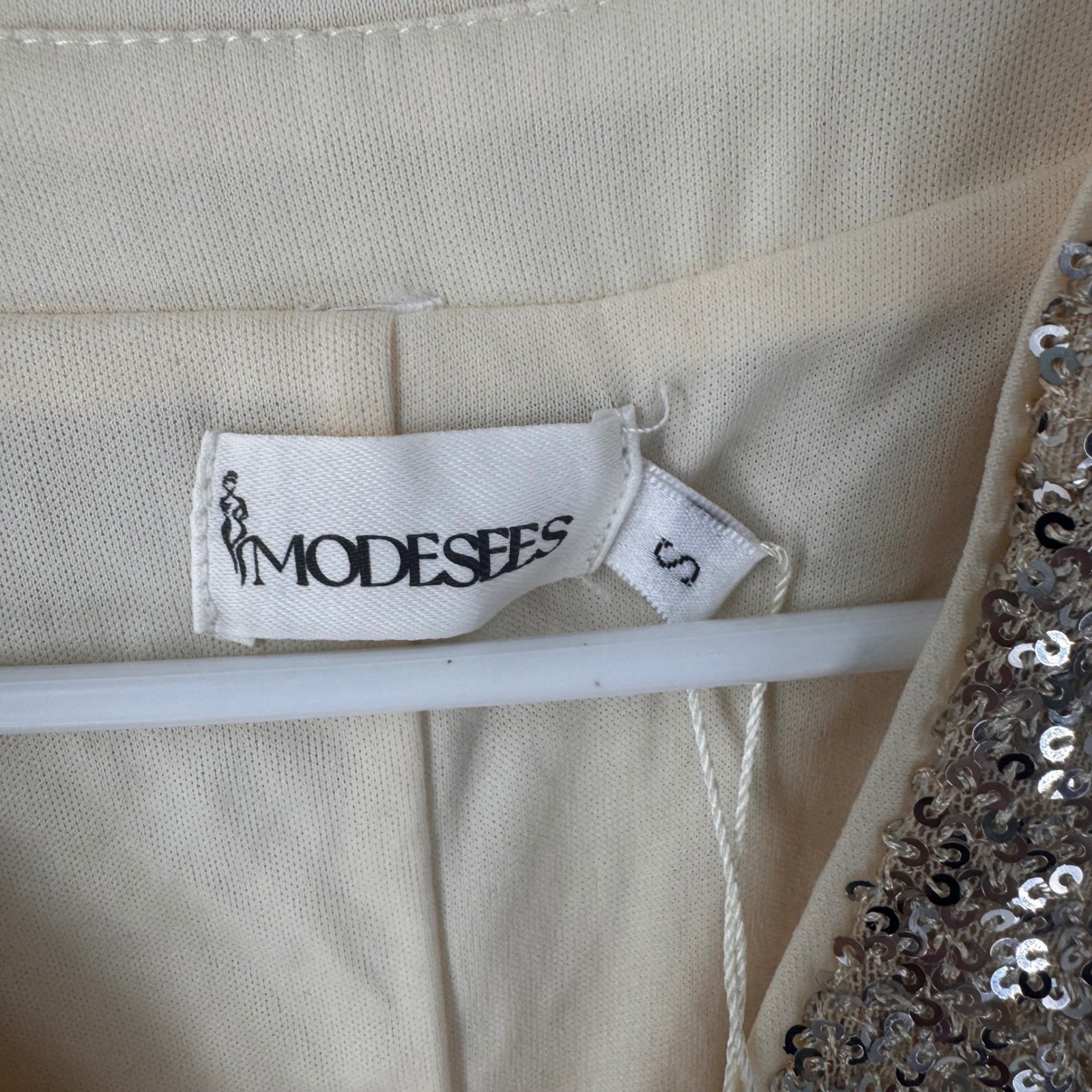 Modesees Women Champagne Gold Sequin Maxi Gown V-Neck Long Bishop Sleeve Size S