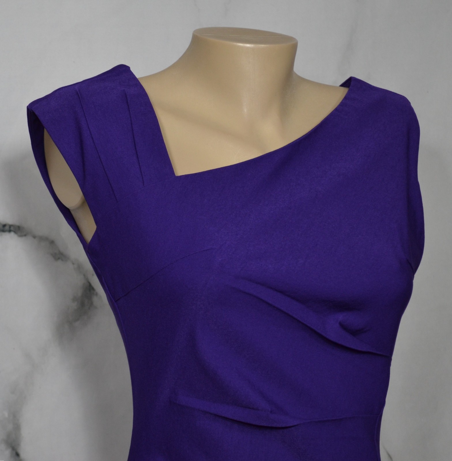 MUXXN BOUTIQUE NEW NWT Blue Asymmetrical V Neck Slight Cap Sleeve Dress Large