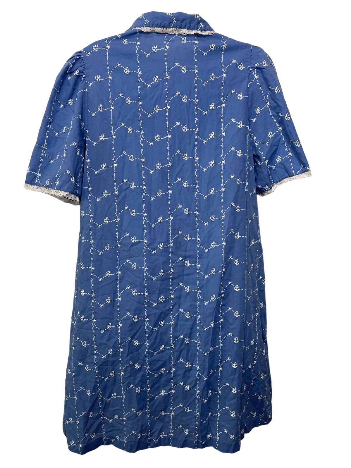 Vintage Smock Dress Size Medium Blue Floral Lace Pearl Snaps House Coat BLAIR M