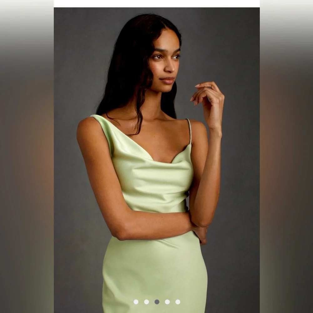 BHLDN August Satin Charmeuse Midi Dress Mint Green Size 4 Cowl Neck Sleeveless