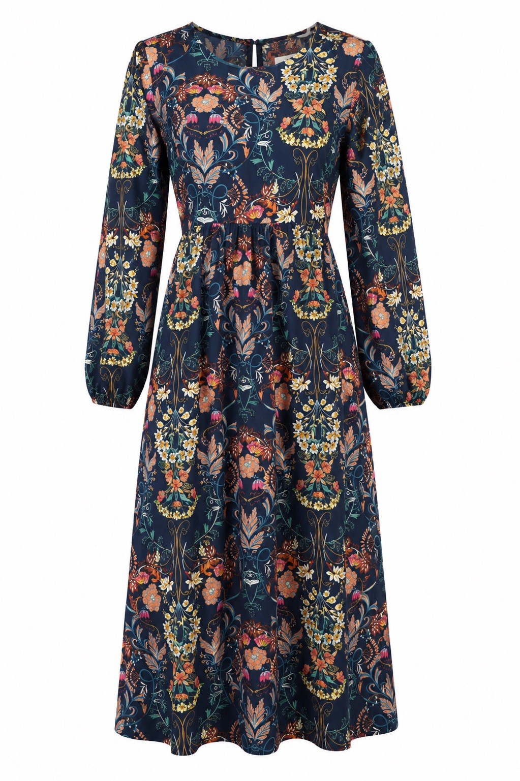 I. Madeline Garden Splendor Long Sleeve Midi Dress Navy Floral Size S Modest