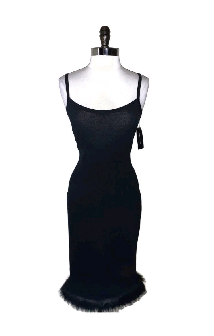 NWT $99 DANIELLE BERNSTEIN Size Lg Sexy Lightweight Sweater Dress Faux Fur