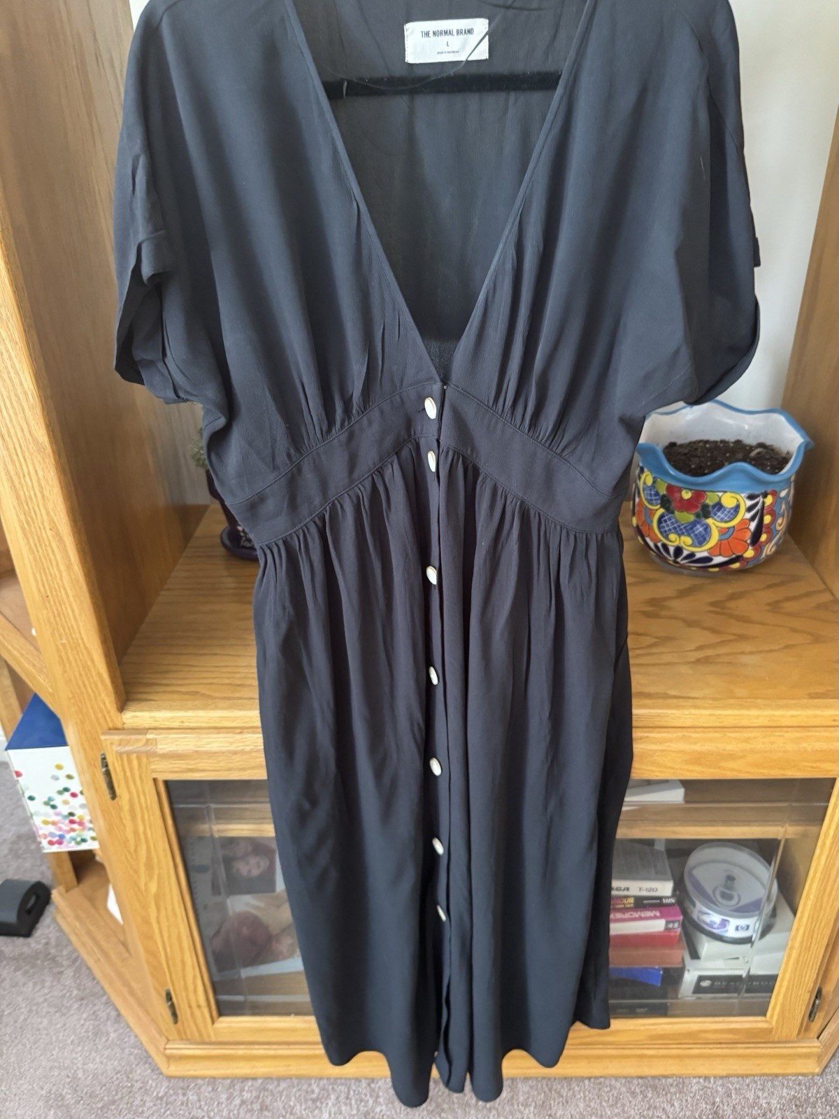 The Normal Brand Deep V Button Through Dress Womens Large