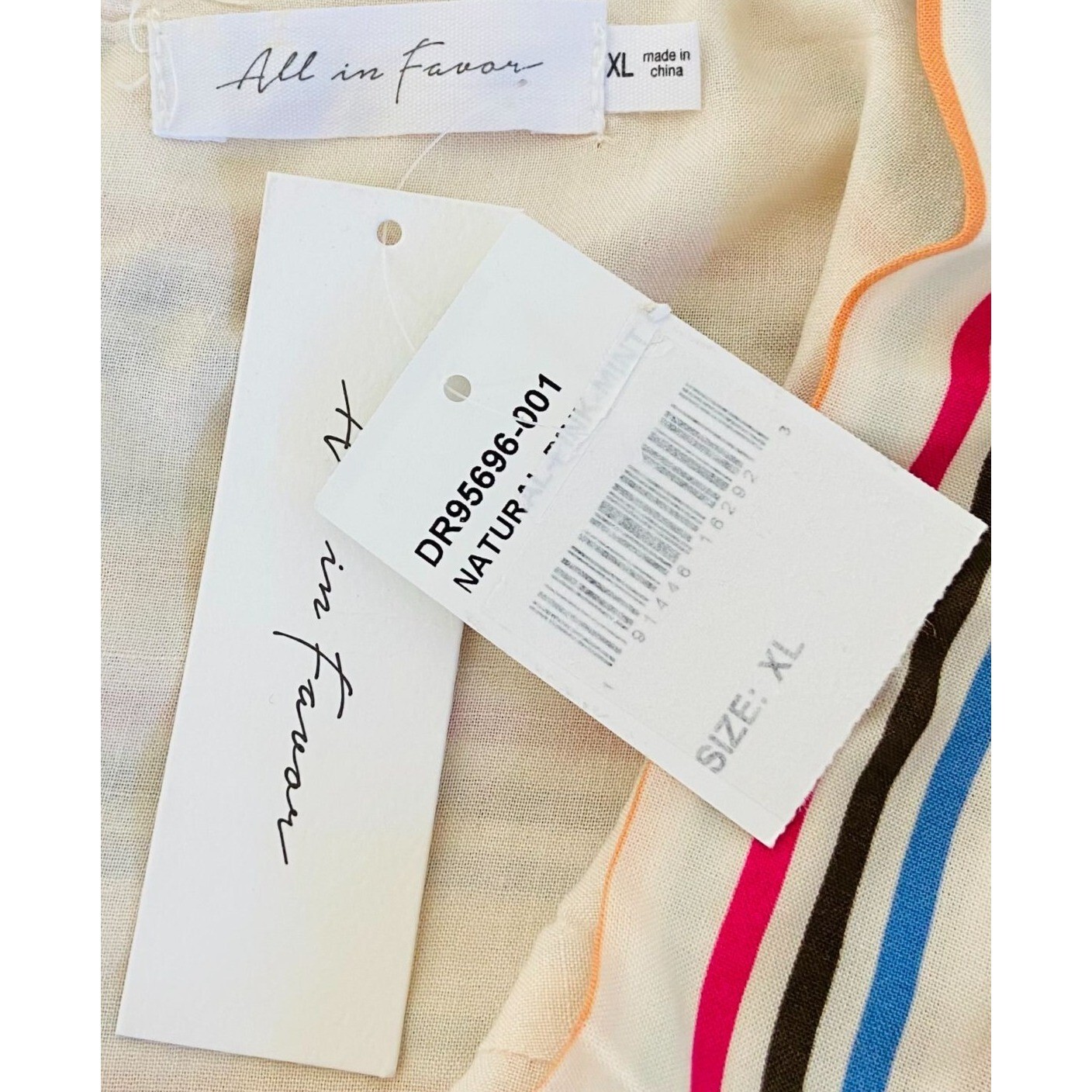 All in Favor Striped Mini Dress Multi Color Front Tie XL NWT 100% Rayon Pride