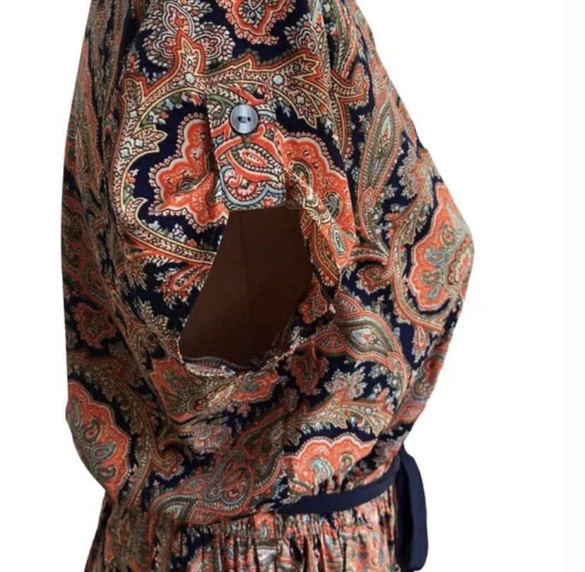 Tommy Hilfiger paisley-print sleeveless dress XS cinched waist tie belt Simple