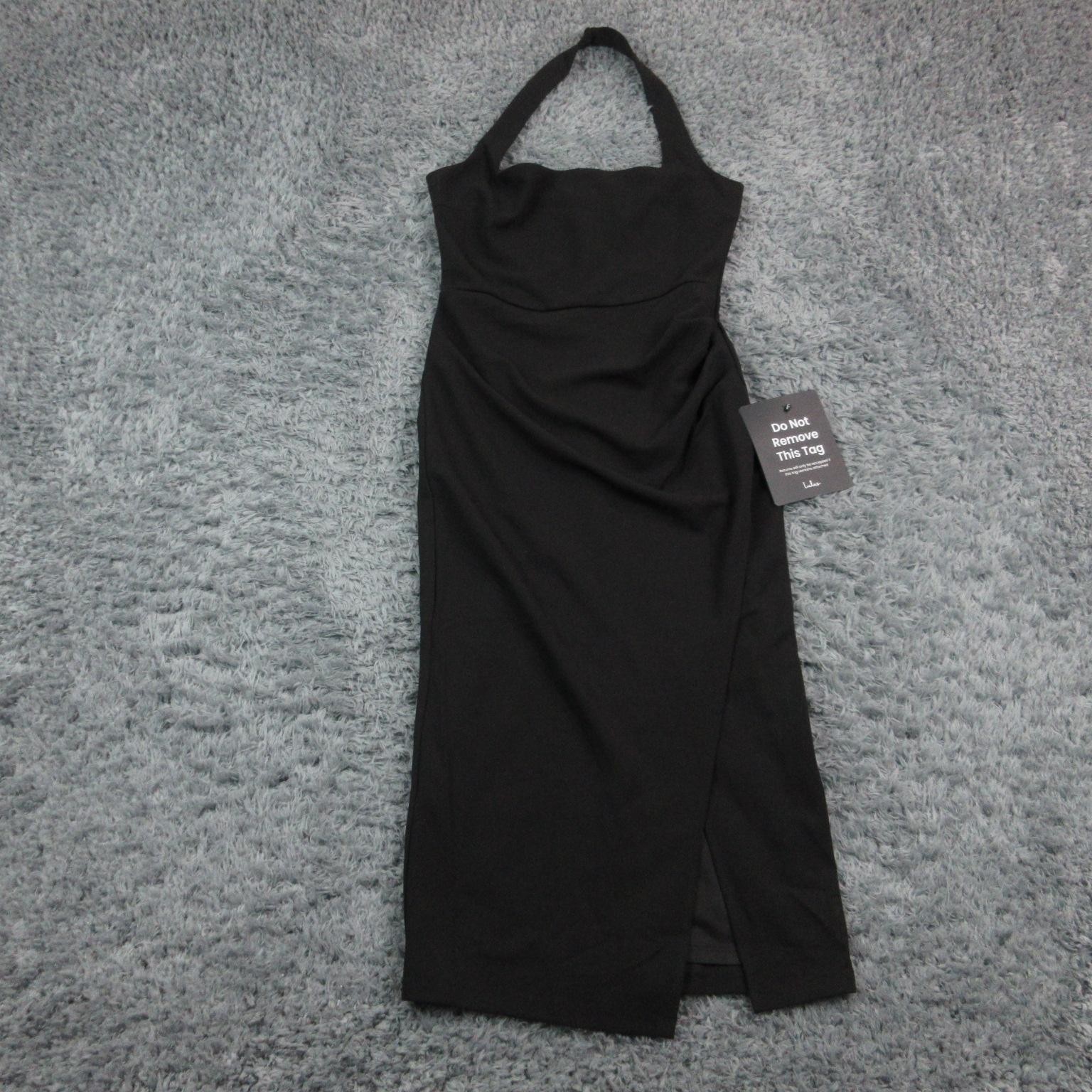 Lulus Dress Womens Large Black Halter Bodycon Maxi Side Slit Lined Formal NWT