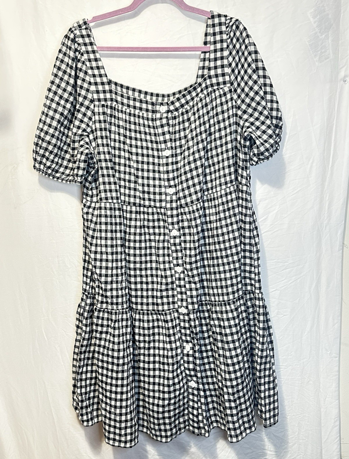 beachlunchlounge Black White Gingham Puff Sleeve Mini Dress XXL 20 Square Neck