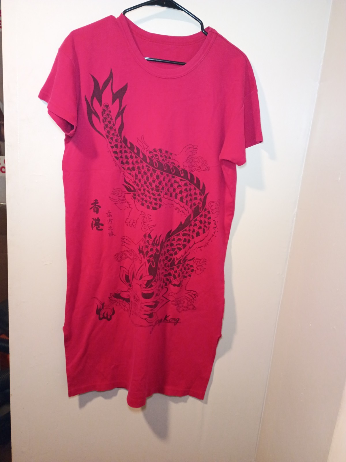 Vintage y2k 90s red dragon print Shirt dress Nightgown Grunge witchy goth Large