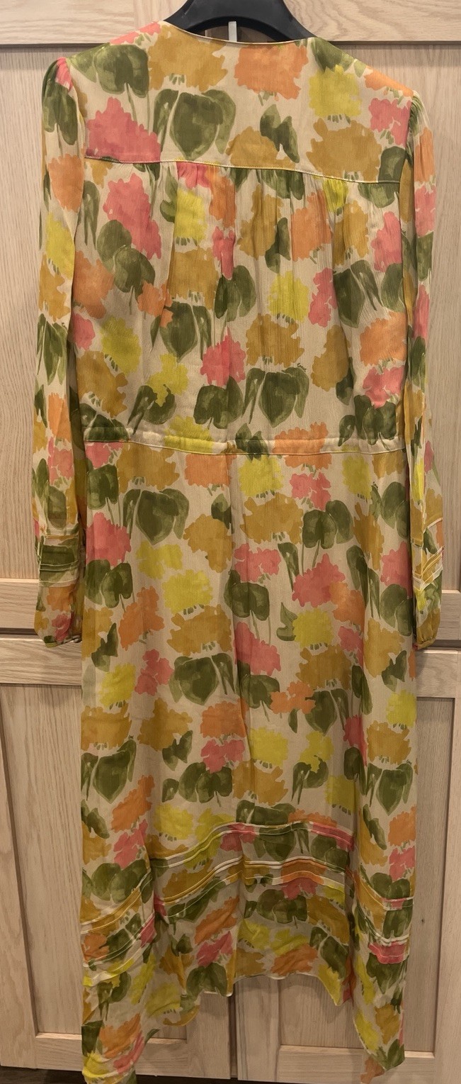 Coach Floral Button Down Front Silk Sheer Long Sleeve Fitted Dress Size 0