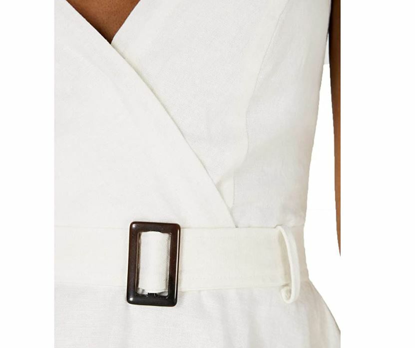 Sequin Hearts Junior Womens S White Sleeveless Belted Faux Wrap ALine Dress NWT