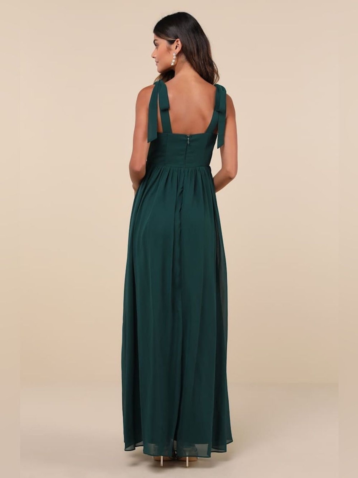 Lulus Radiant Charisma Emerald Chiffon Ruched Tie-Strap Maxi Dress Size XS NWT