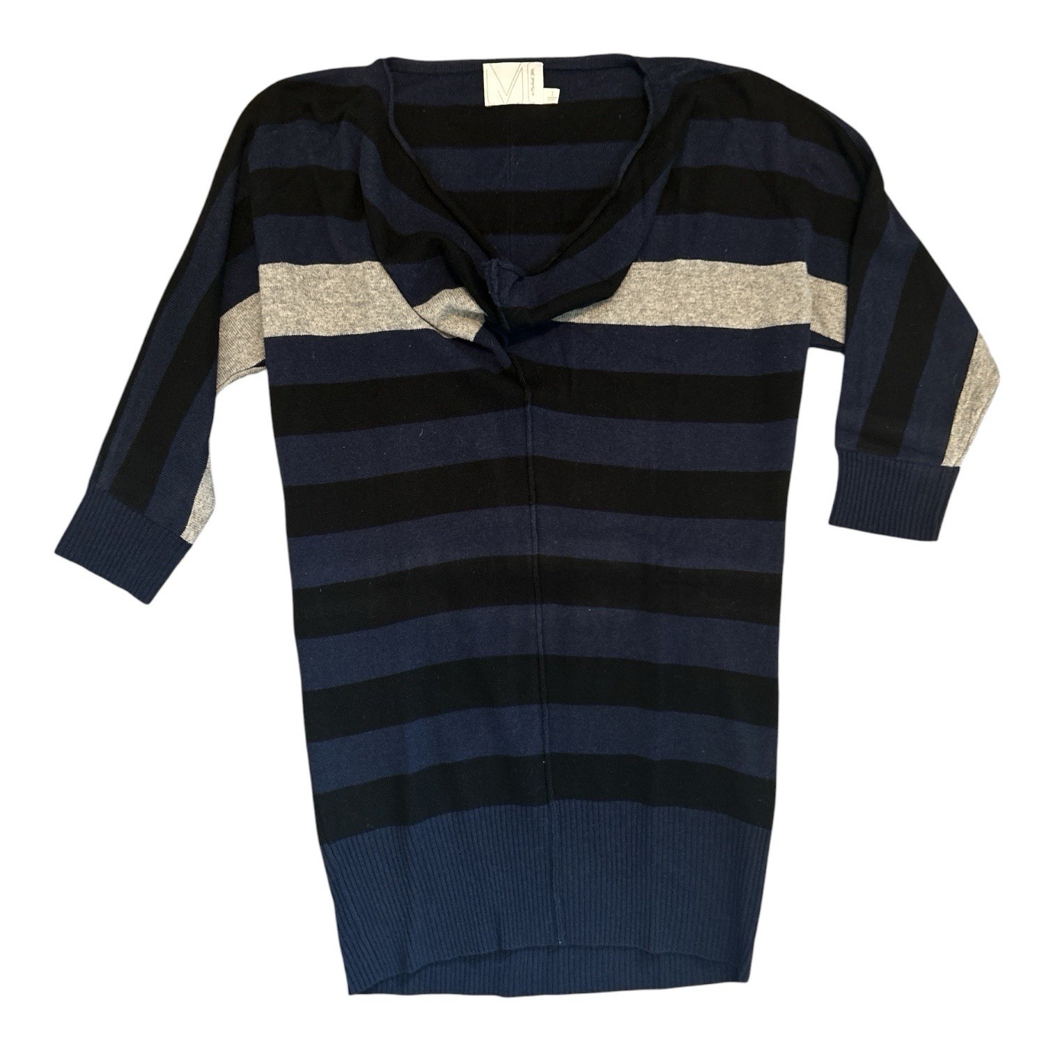 M by Michael Stars Striped Sweater Dress Size 1 Navy Black Wool Cashmere Blend