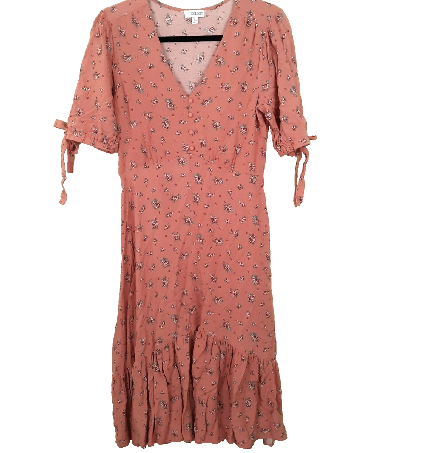 Luxology Midi Dress Women’s Size Small Ruffle Hem Floral Cottagecore Milk Maid