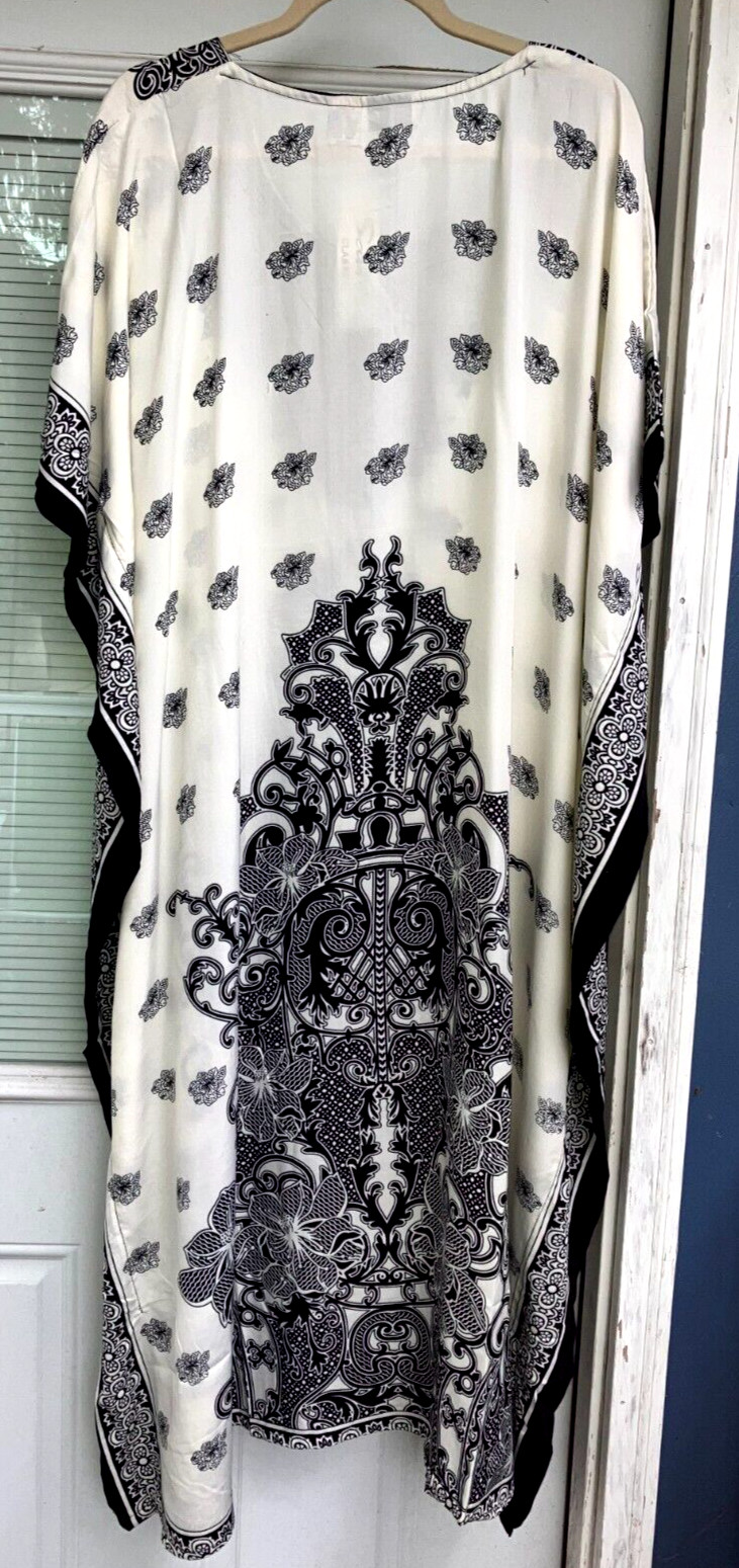 NEW NWT MUMU 2X 3X SANTE KAFTAN CAFTAN HOUSE DRESS BLACK & WHITE #HJ