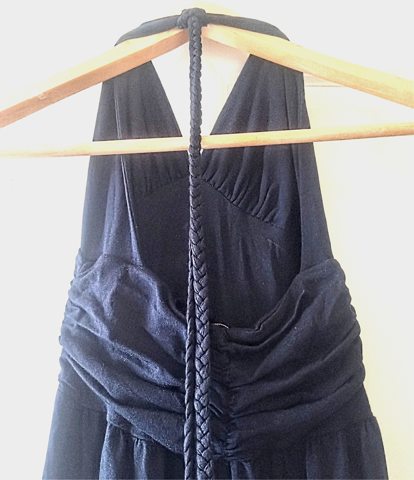 NWOT ELLA MOSS Long Black Halter MAXI Dress ROPE Detail Ruched SIZE S