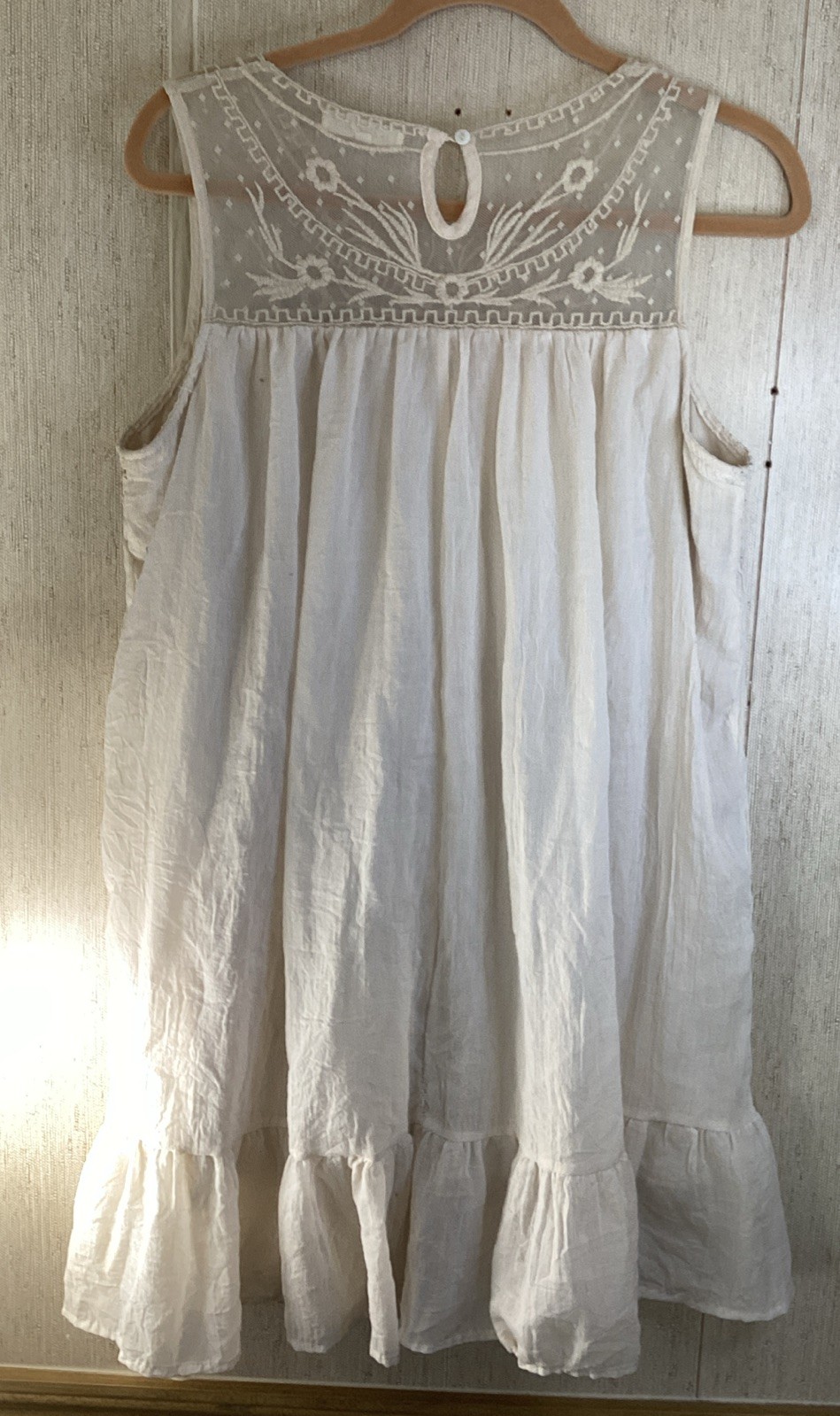 Indigo Soul Ivory Lace Top Sleeveless Dress Lined Keyhole Back Boho Flow Sz L