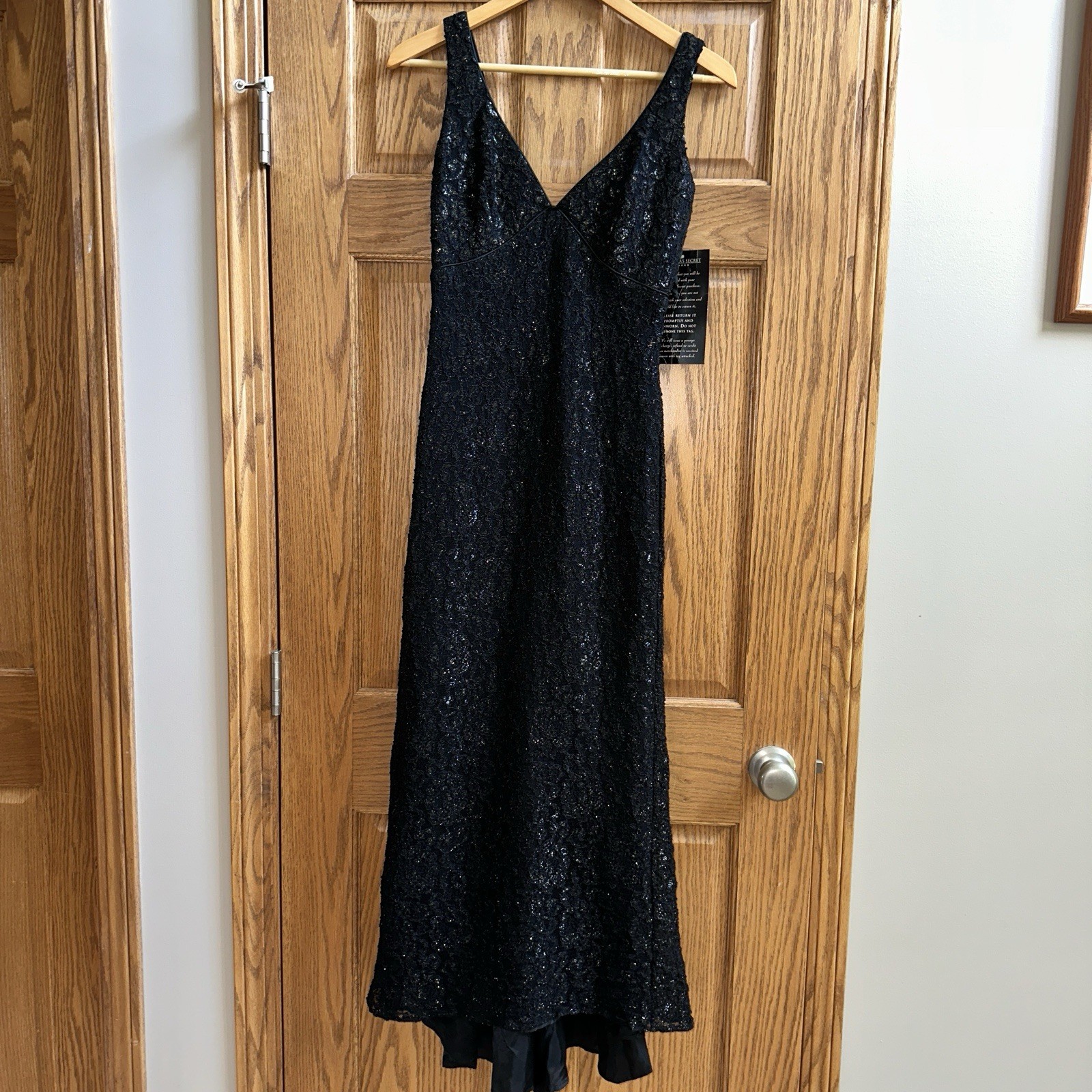 Vtg NWT 90s Victorias Secret Hugo Buscati Maxi Dress 6 Sparkly Lace Goth Glam