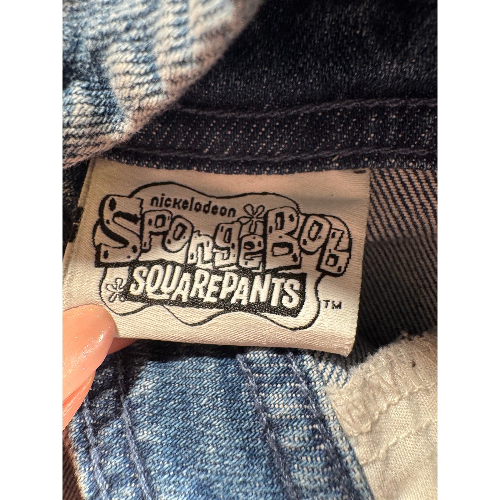 SpongeBob SquarePants Rainbow Denim Overall Dress Womens Medium Light Wash Blue