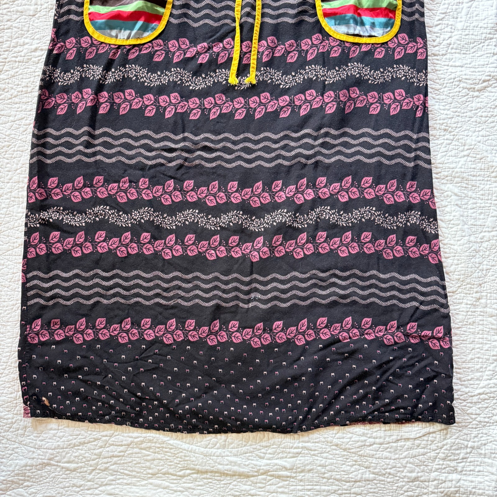 Joanna Black Patterned Patchwork Dress Pockets Colorful Trim XXL Earthy Boho 90s