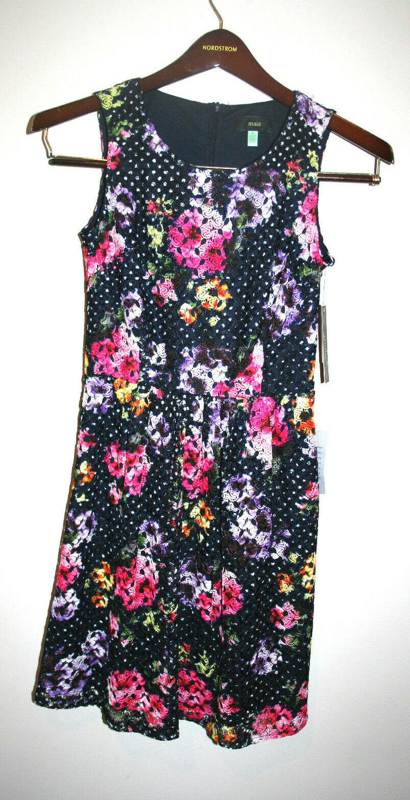 NEW Womens MAIA Knit Floral Lace MultiColor Sleeveless FIt & Flare Dress 2 NWT