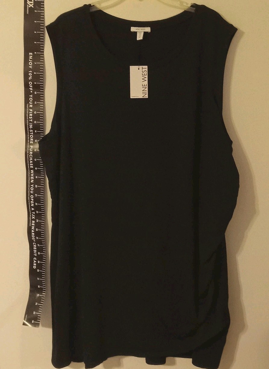 NWT Nine West Black Boat Neck Sleeveless Ruched 9n Sided At Knee Dress Sz 4X