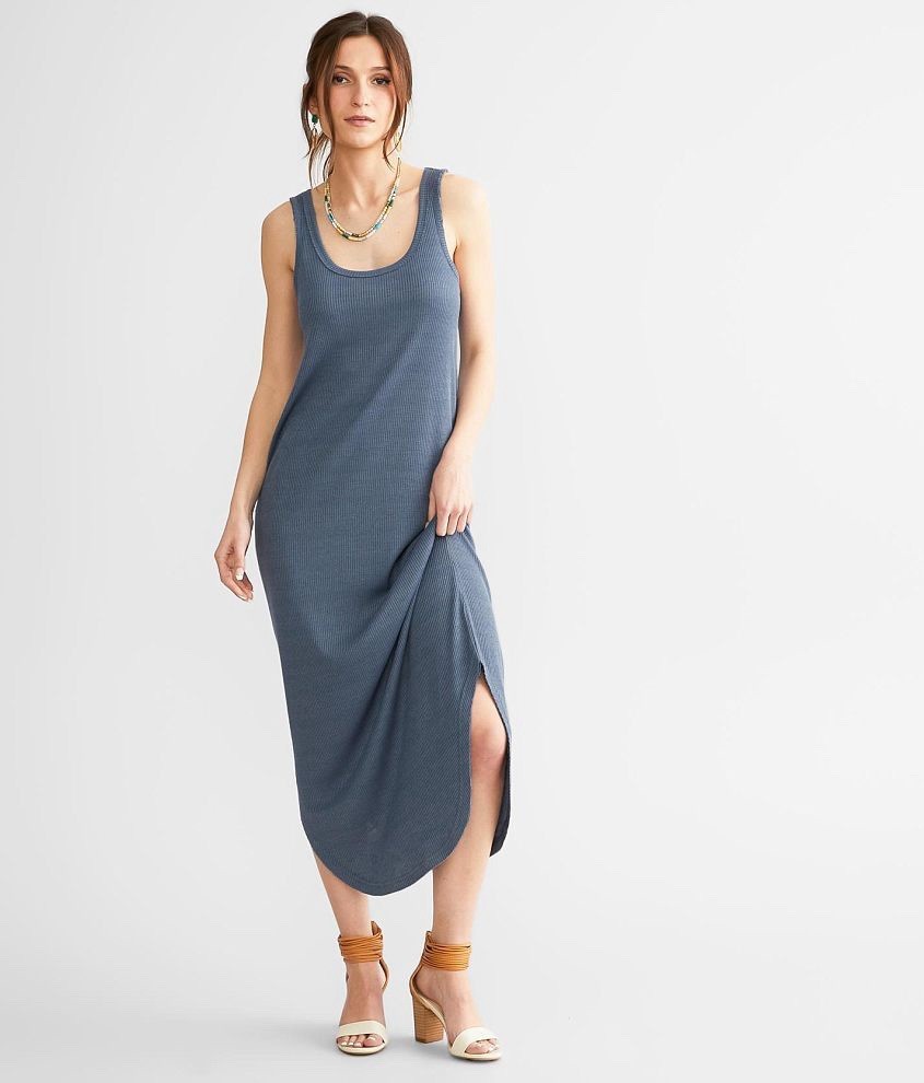 Z Supply Ribbed Tank Midi Dress Blue Gray Sleeveless Stretch Womens Small