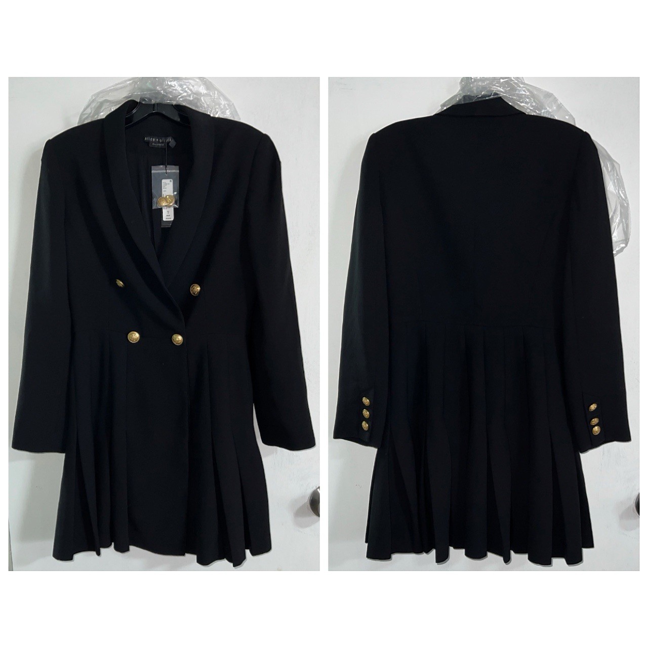 Alice + Olivia Kyrie Black Tuxedo Pleated Mini Dress SIZE 14