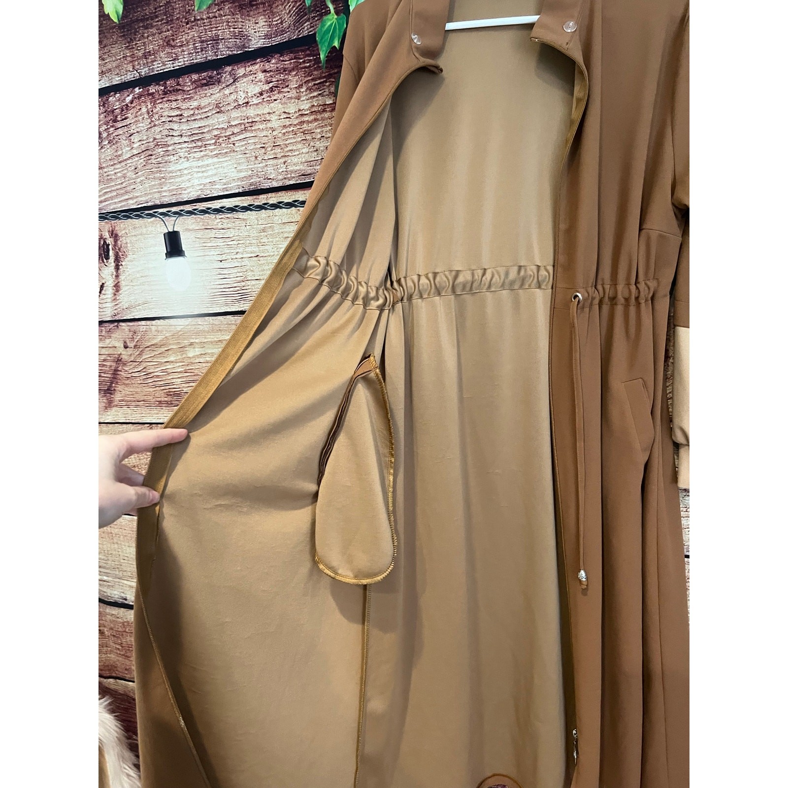 Selvim Full Zip Midi Dress Duster Jacket Colorblock Sleeves Cinched Waist Large