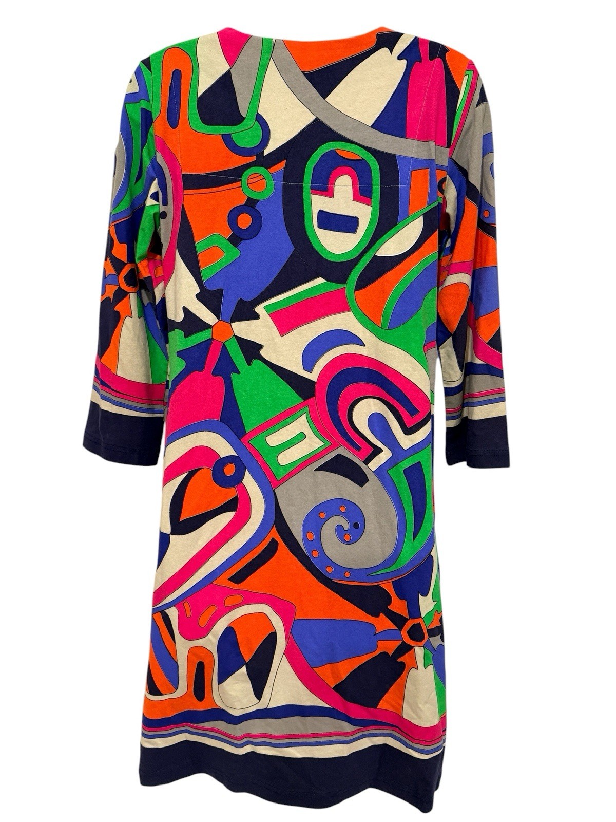 Barbara Gerwit Dress Mod Print 3/4 Sleeve Stretch Cotton Retro Knee Length