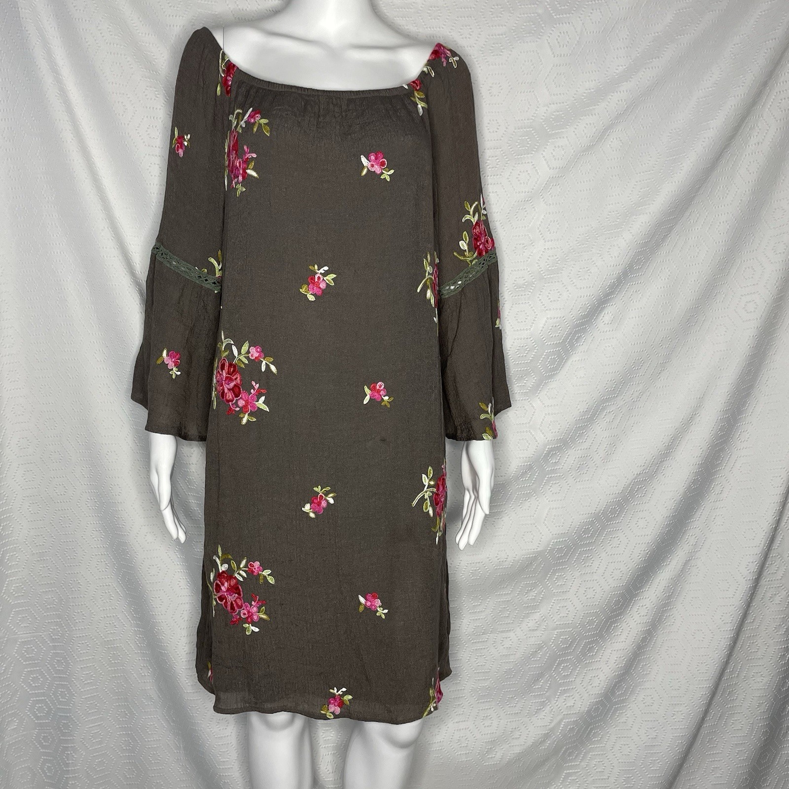 Figueroa Flower Peasant Dress Embroidered Floral L Gauzy Boho Lined Garden