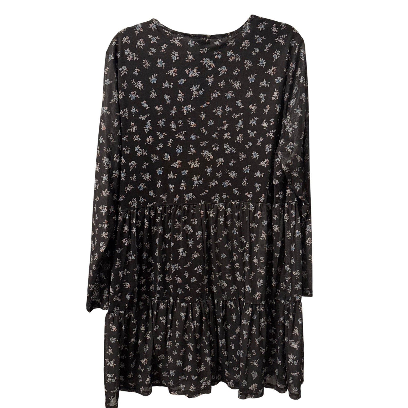 Love Fire Womens Floral Tiered Long Sleeve Dress Sz 2X Black/White Polyester Ble