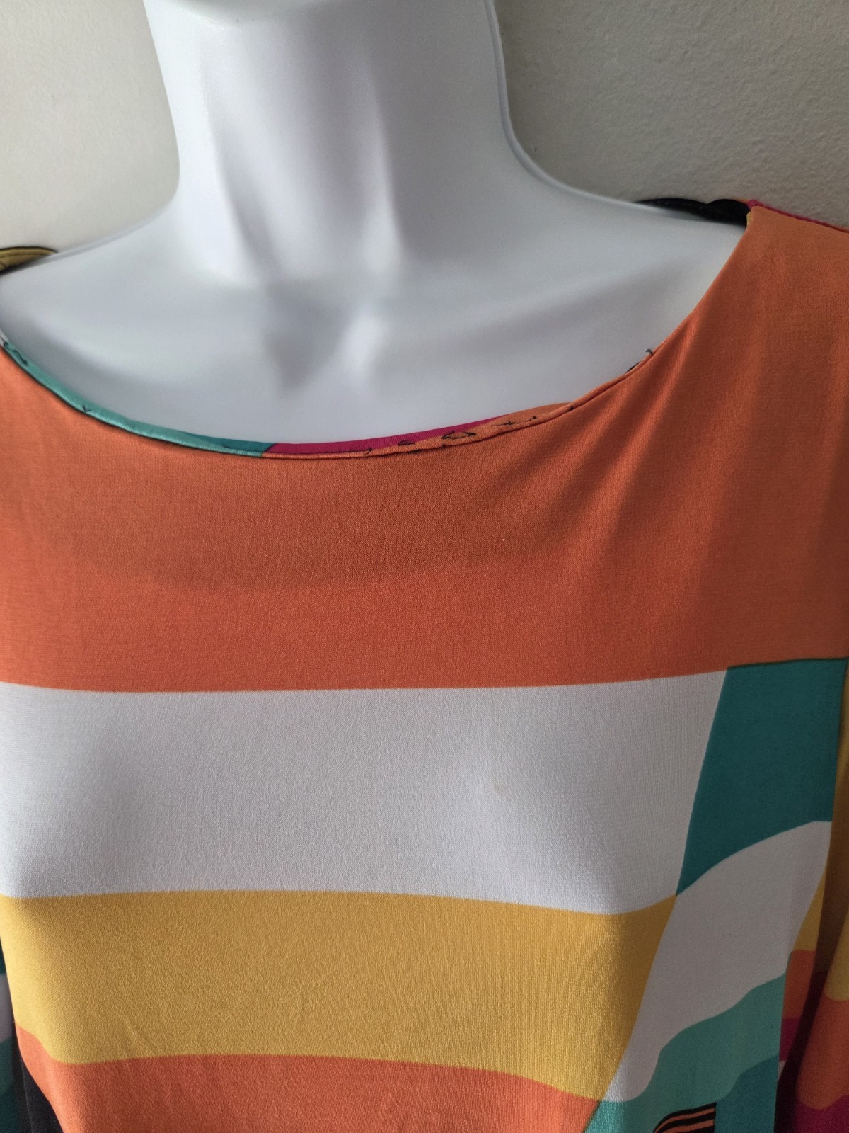 Y2K Emma & Michele Multicolor Geometric Jersey Shift Dress | M | Boat Neck 3/4