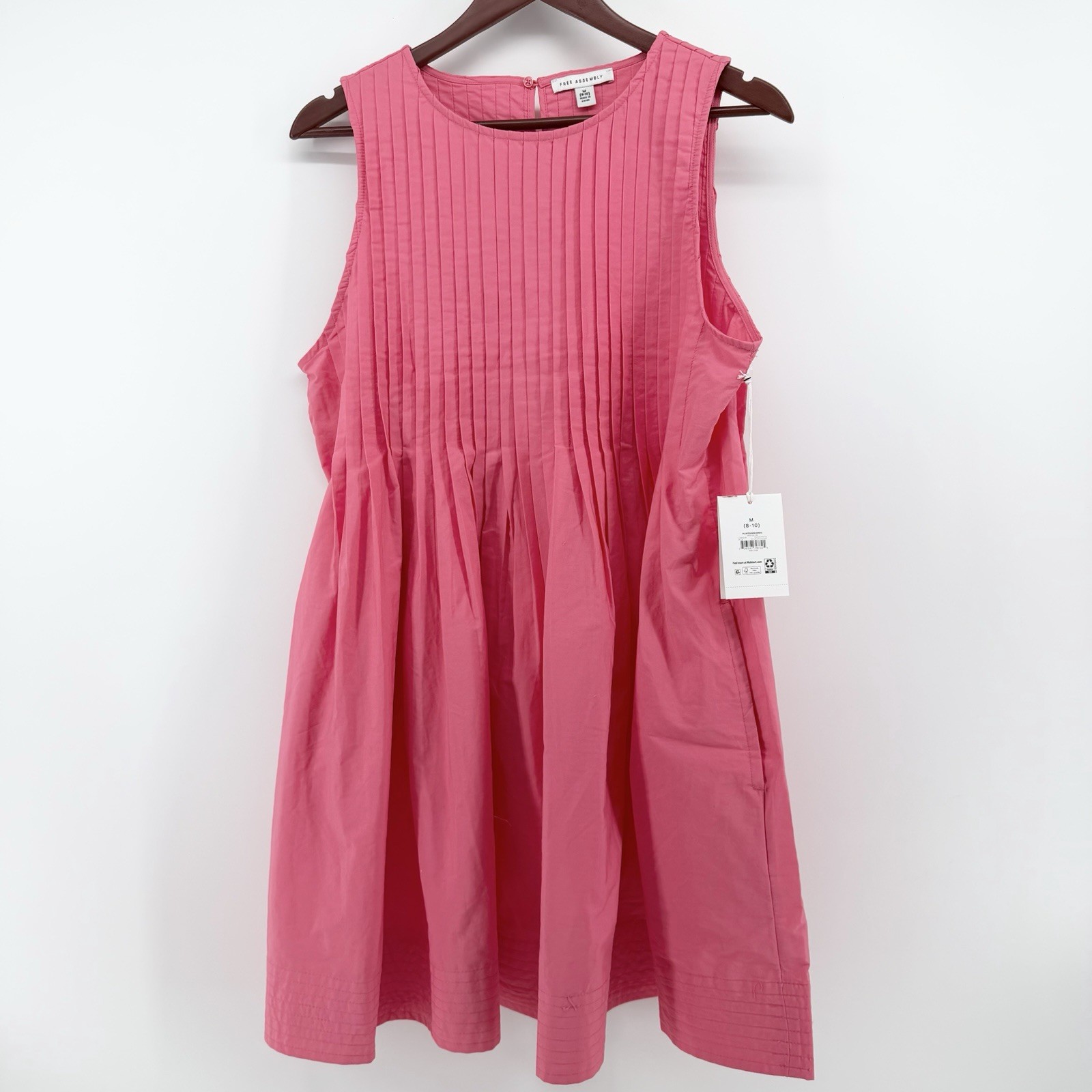 NWT Free Assembly Pink Melon Pleated Mini Dress Womens M 8-10 Sleeveless Pockets