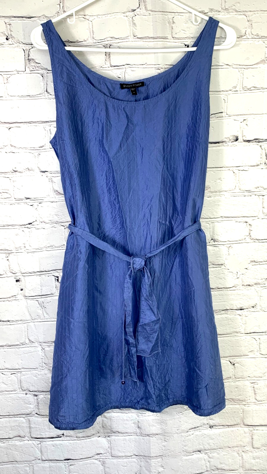 Eileen Fisher Washed 100% Silk Taffeta Dress Sleeveless Tie Pleats Trimmed Hem M