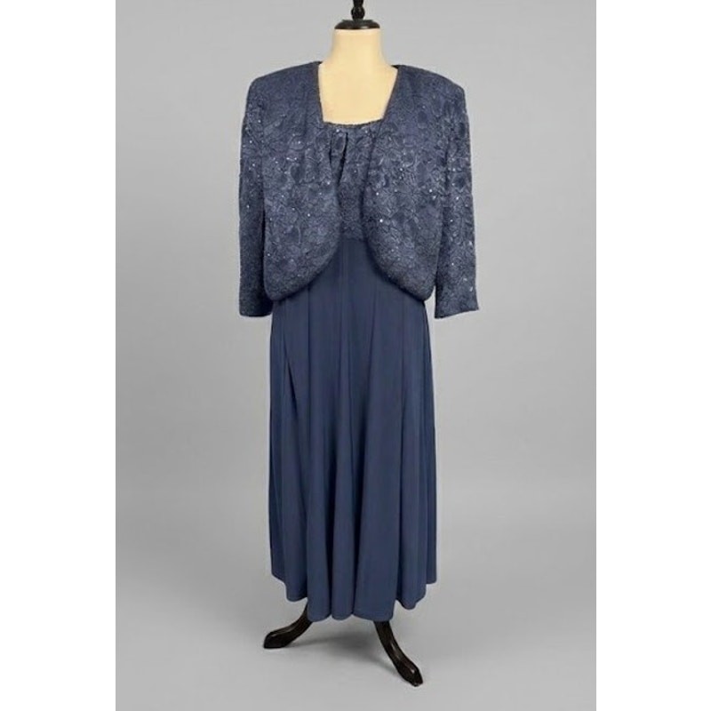 R&M Richards 18W Navy Blue Sequin Dress Bolero Jacket Set Mother of Bride Evenin
