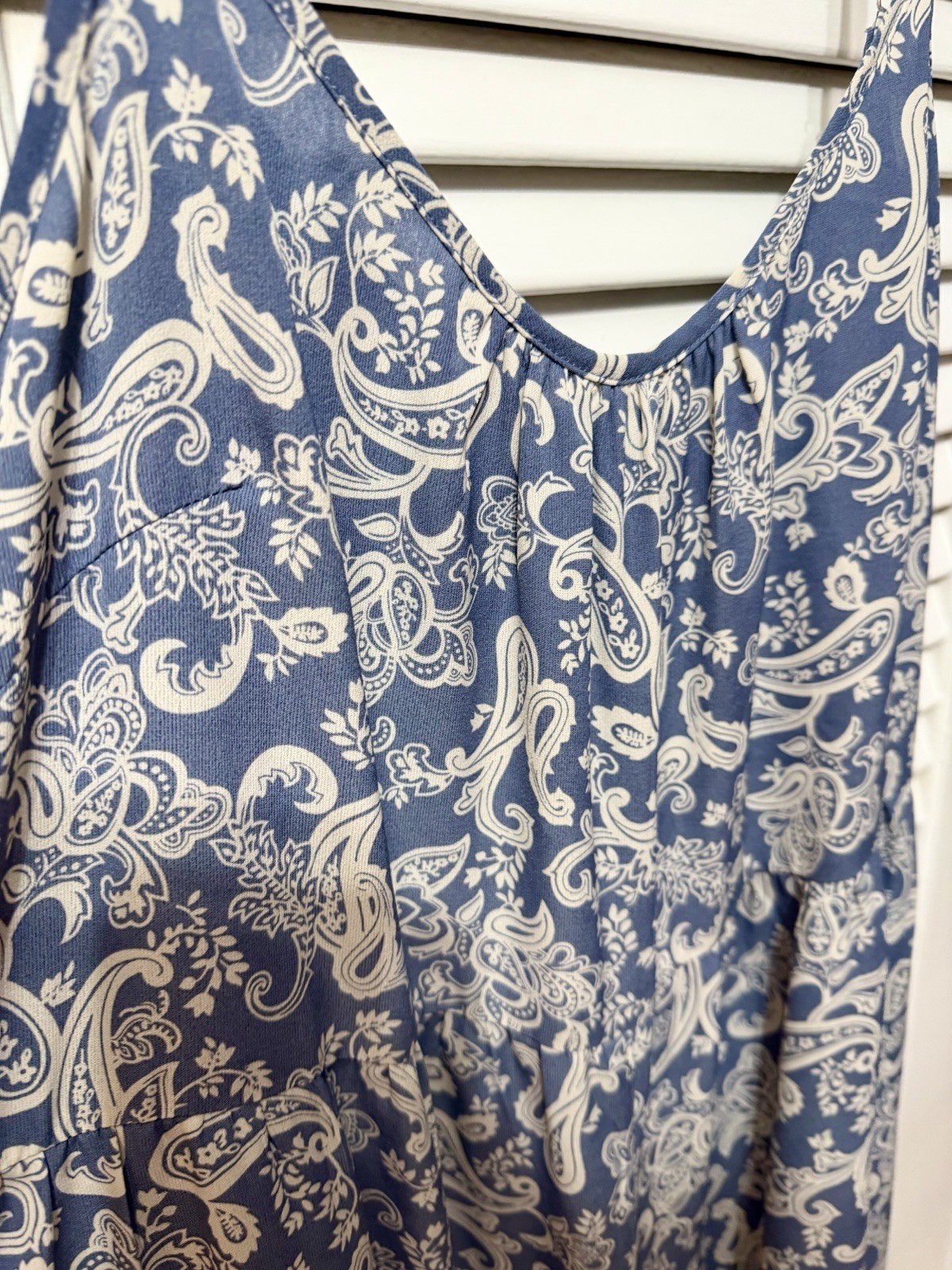 mittoshop Blue/White Paisley V-Neck Strappy Maxi Dress Pockets L