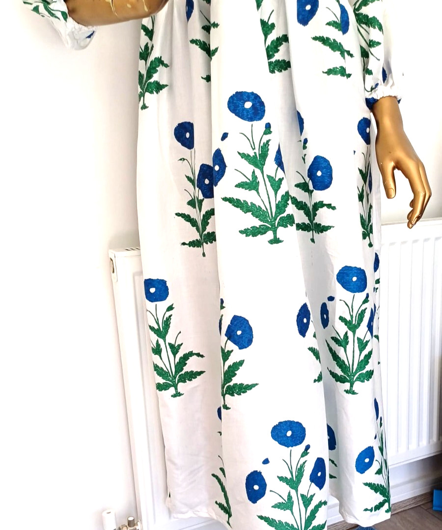 Indian Hand made Block Print Organic Cotton Floral Dress for Women All Seasons