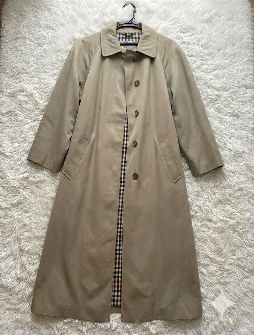 Aquascutum Trench Coat Classic Long 114cm Cotton 100% Unisex Vintage