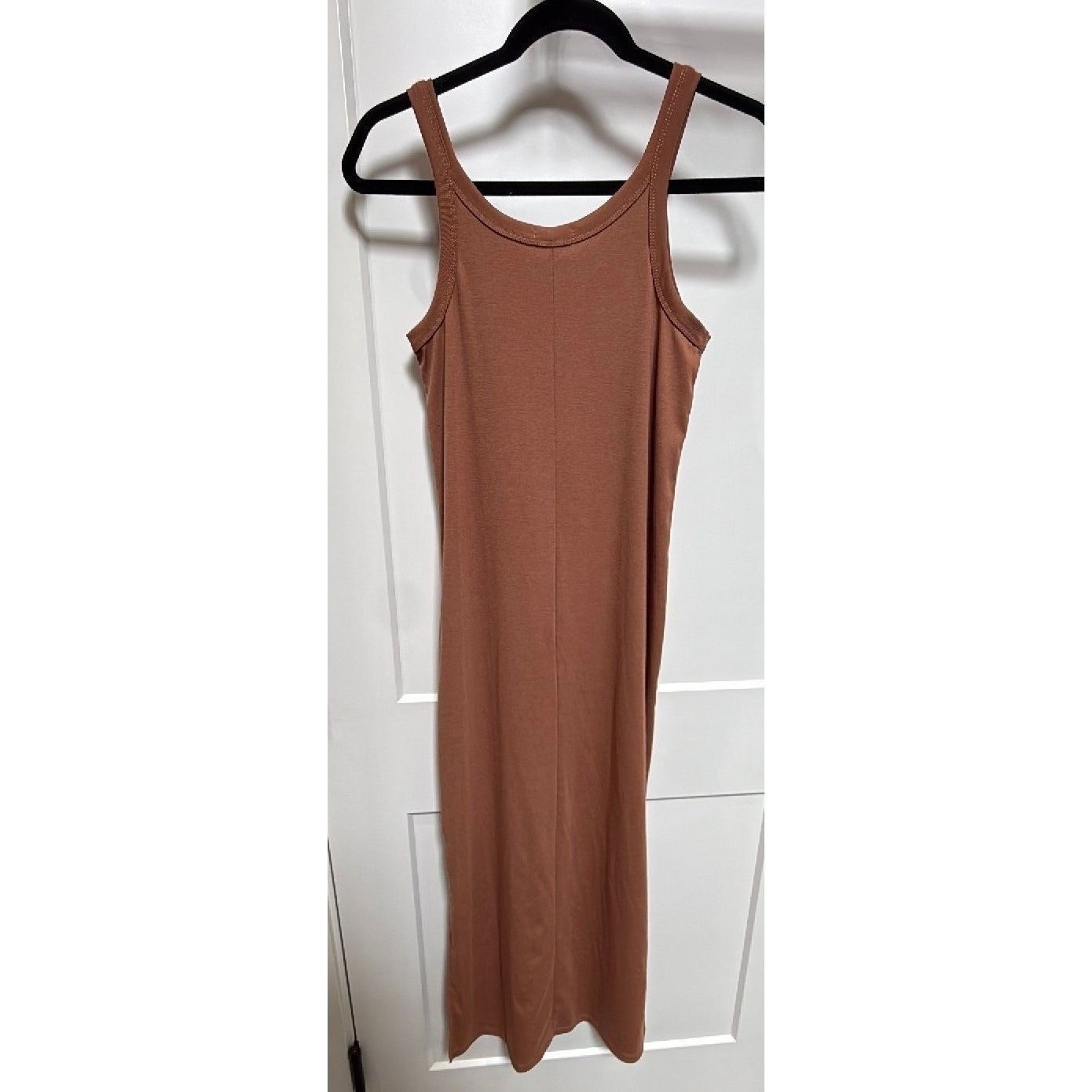 Becool Brown Tank Maxi Dress Small Side Slit Stretch Casual