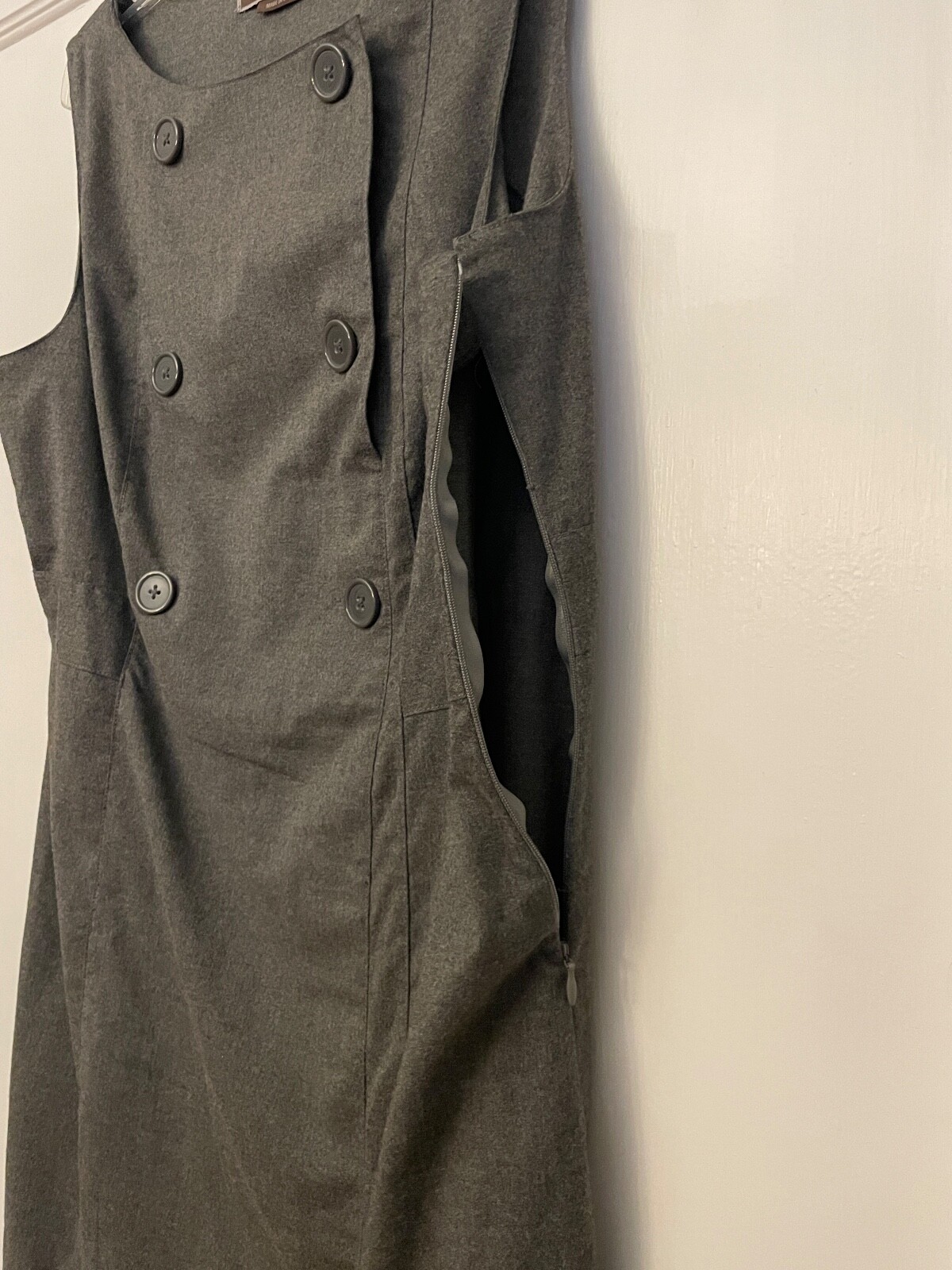 To The Max Sleeveless Side Zipper Front Button Panel Grey Dress Size L