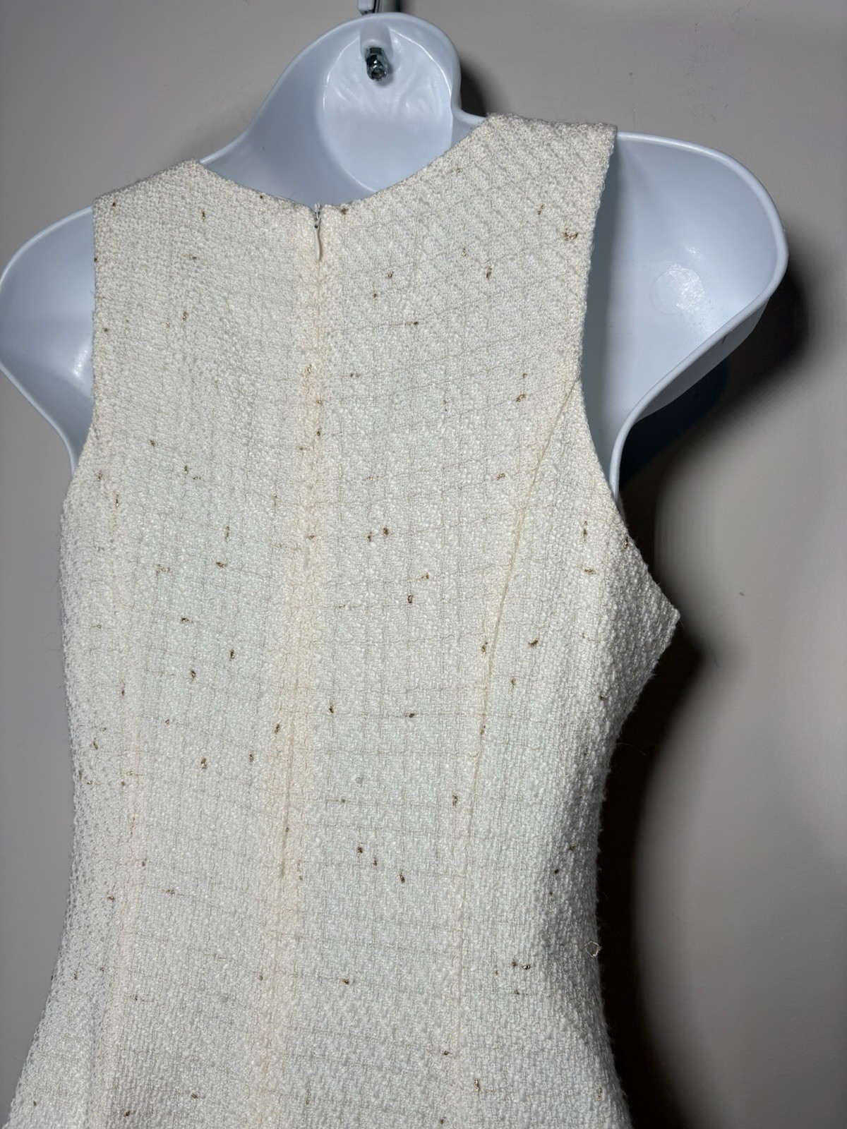 EVERLEIGH Tweed Cream Gold Sleeveless Dress Size Small Preppy Classic Academia