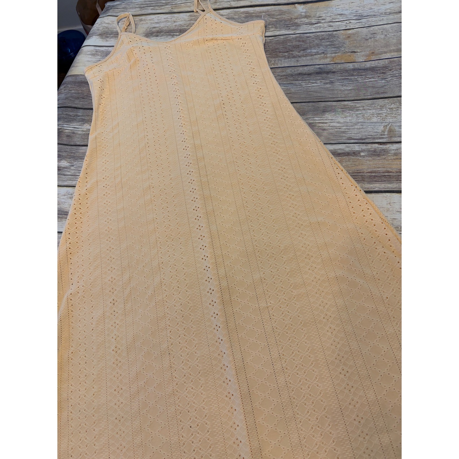Butter Yellow Eyelet Lace Maxi Dress A-Line Summer Large Stretch Boho Coastal