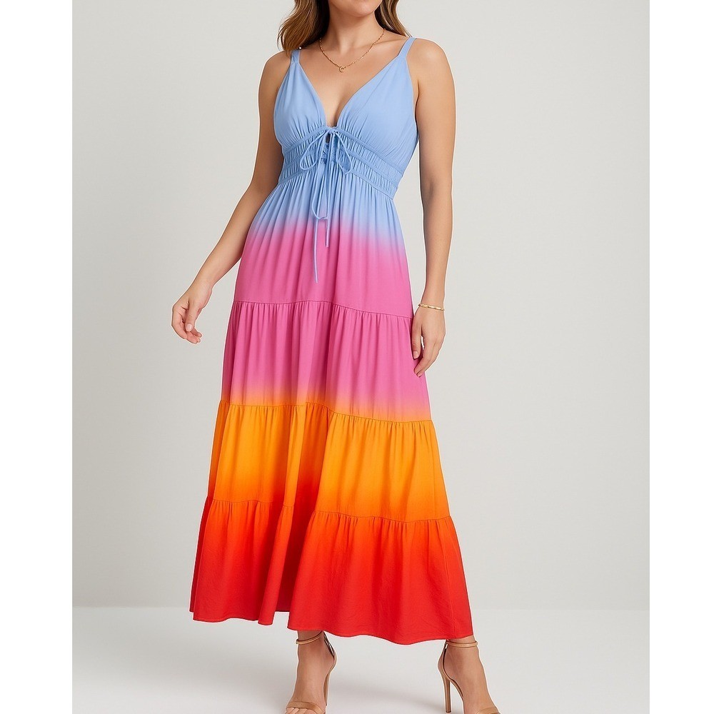 YFB Young Fabulous Broke V-Neck Maxi Dress with Tie Dye Ombre Size Medium