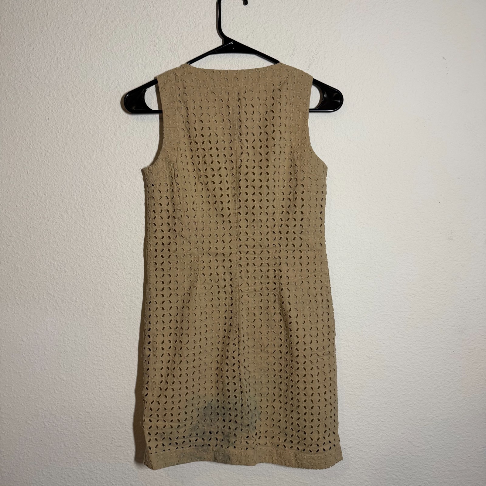 Loft Mini Dress Womens 00P Brown Embroidered Eyelet Button Front Sleeveless
