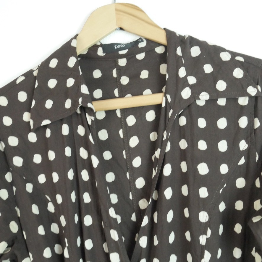 Cotton Wrap Dress Midi Chocolate Brown Polka Dot Twee Spring Retro S M Preppy