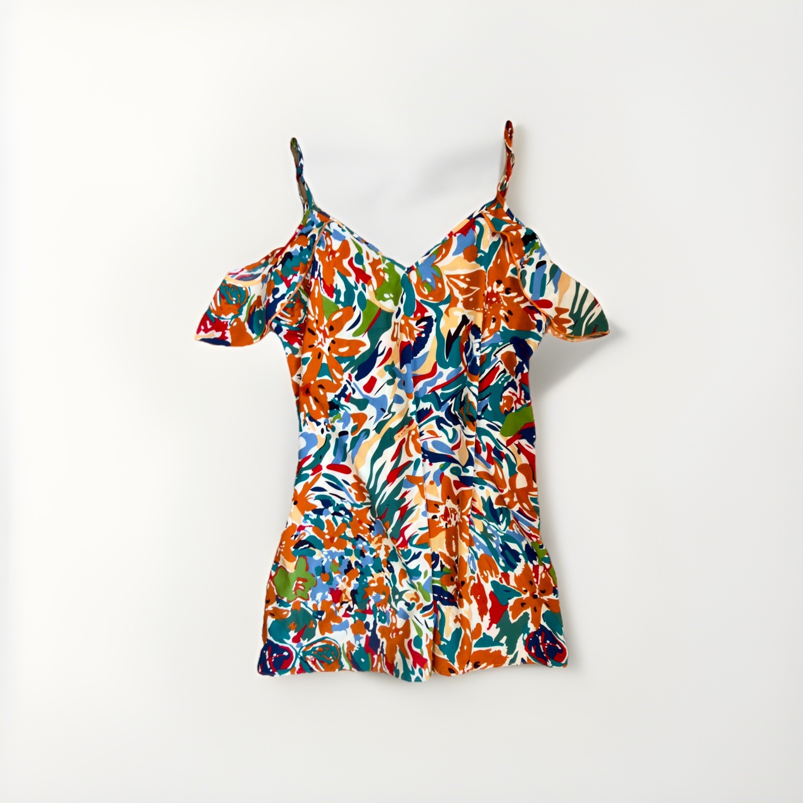 Ladies Sleeveless Summer Dress Size Large V-Neck Pullover Tropical Print Shift