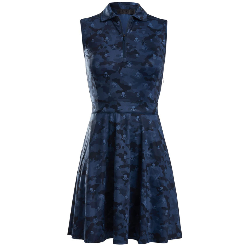 G/Fore Skull Icon Camo Polo Dress Size L Large Navy Womens Golf Tennis GFore NWT