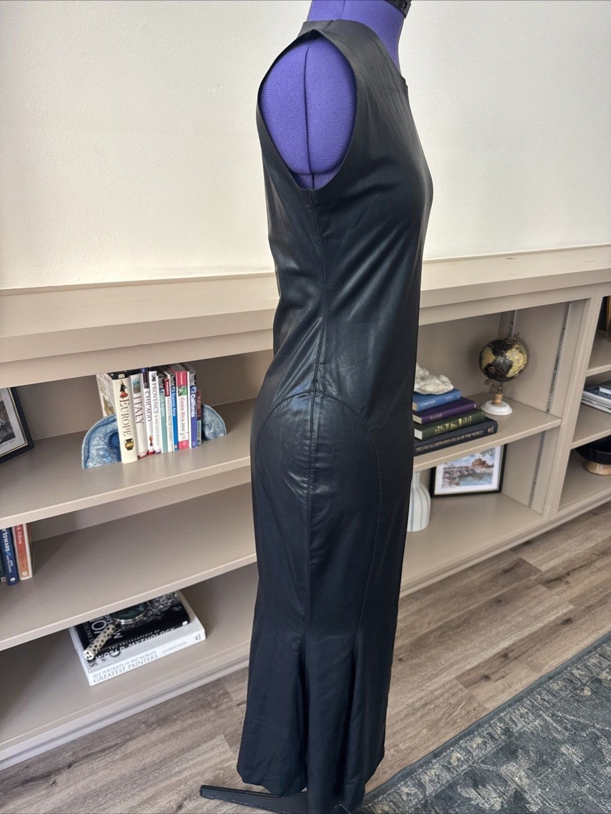 Norma Kamali Black Fishtail Midi Dress Women M Sleeveless Sheen Evening