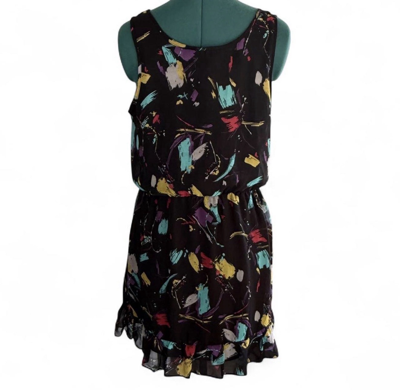 Forever 21 Women’s M/M Abstract Scoop Neck Chiffon A-Line Dress Ruffle Short